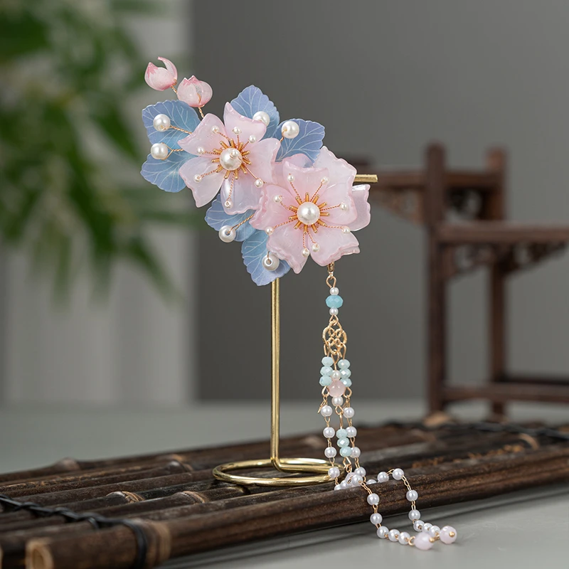 春亦轩春日古风发饰粉蓝仙云朵流苏单边夹古装汉服发饰套装头饰女