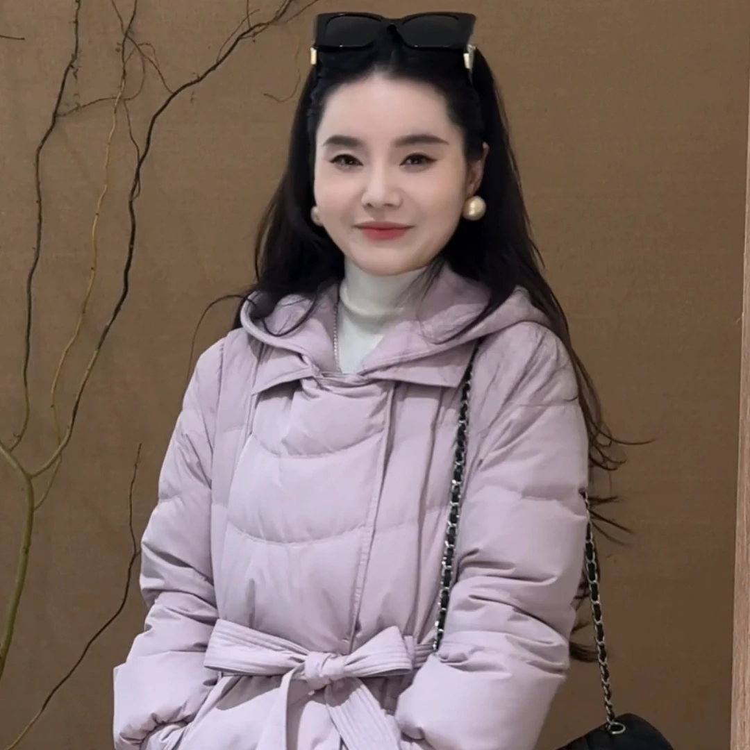 窈窕淑女～商场同款~升级版可拆卸连帽拼接修身气质收腰羽绒服