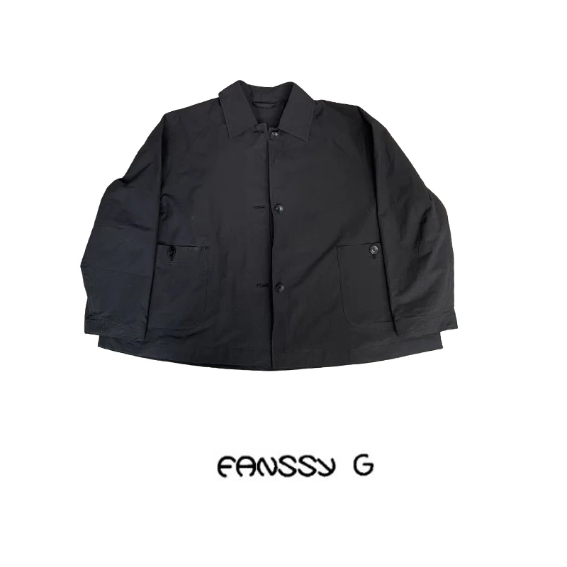 EANSSY G夏季福利黑色长袖扣子宽松休闲短款开衫外套NA2503C015