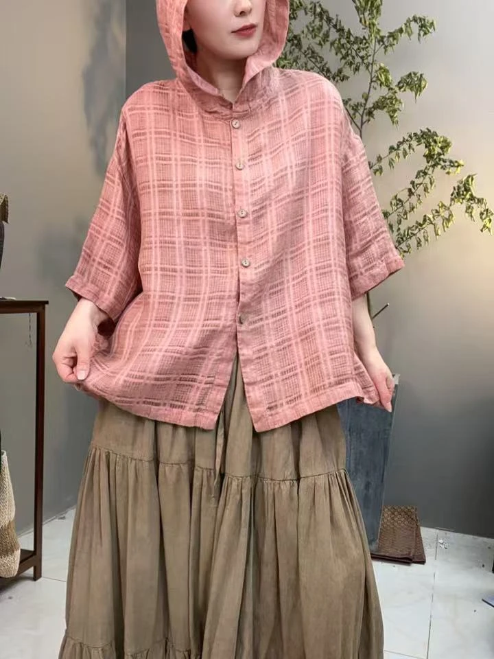 防晒连帽短袖上衣100亚麻（衣长62，胸围135）