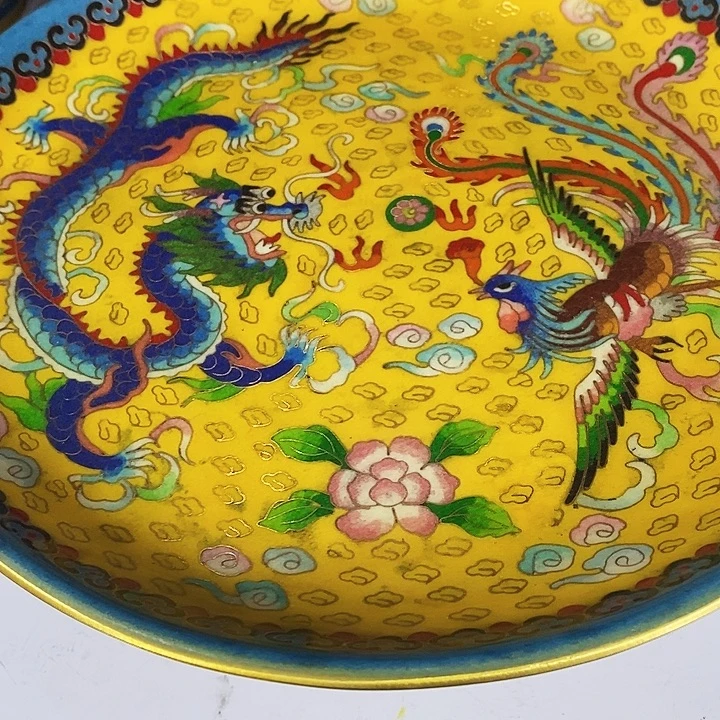 八***雪景泰蓝铜胎供盘30公分