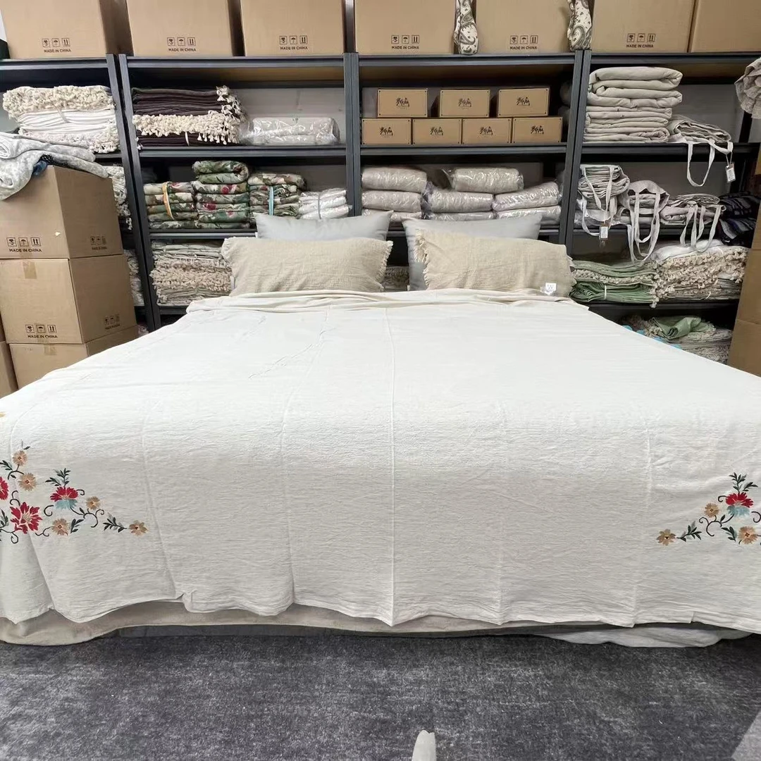 【惊鸿】100%汉麻刺绣床单 透气吸汗 柔软舒适