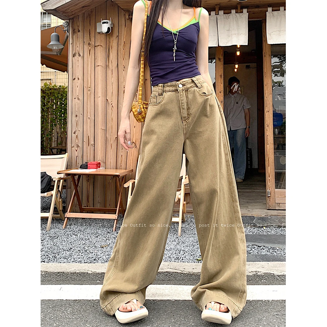 大码女装长裤高腰女牛仔裤新款胖mm窄版直筒裤秋季设计感阔腿裤