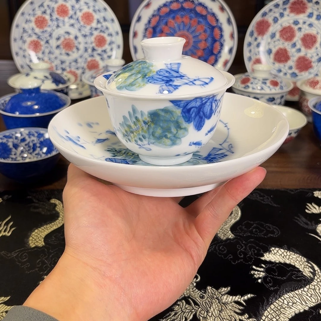 手绘写意风盖碗➕壶承