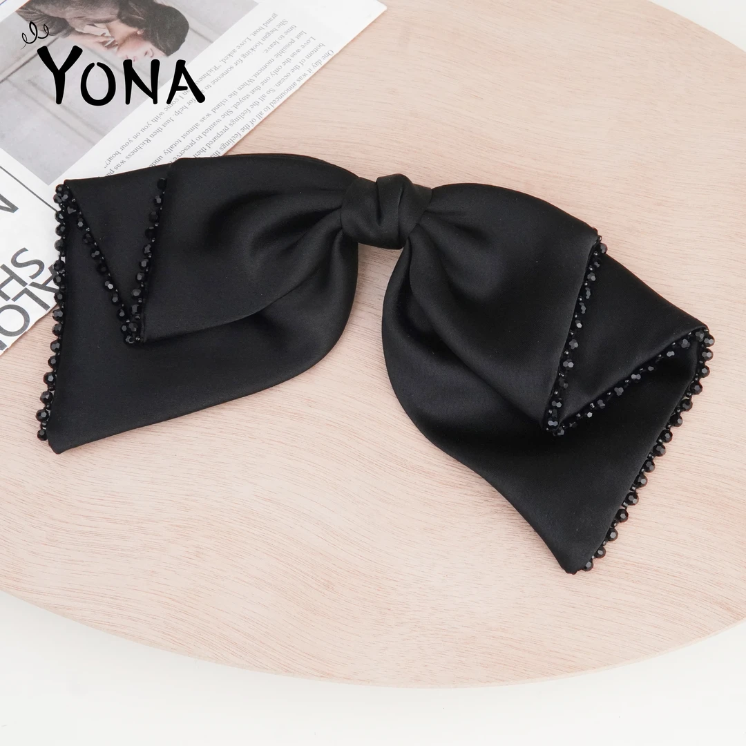 【TH087】高级黑色高亮缎面蝴蝶结百搭发夹扎马尾头饰顶夹韩系发饰