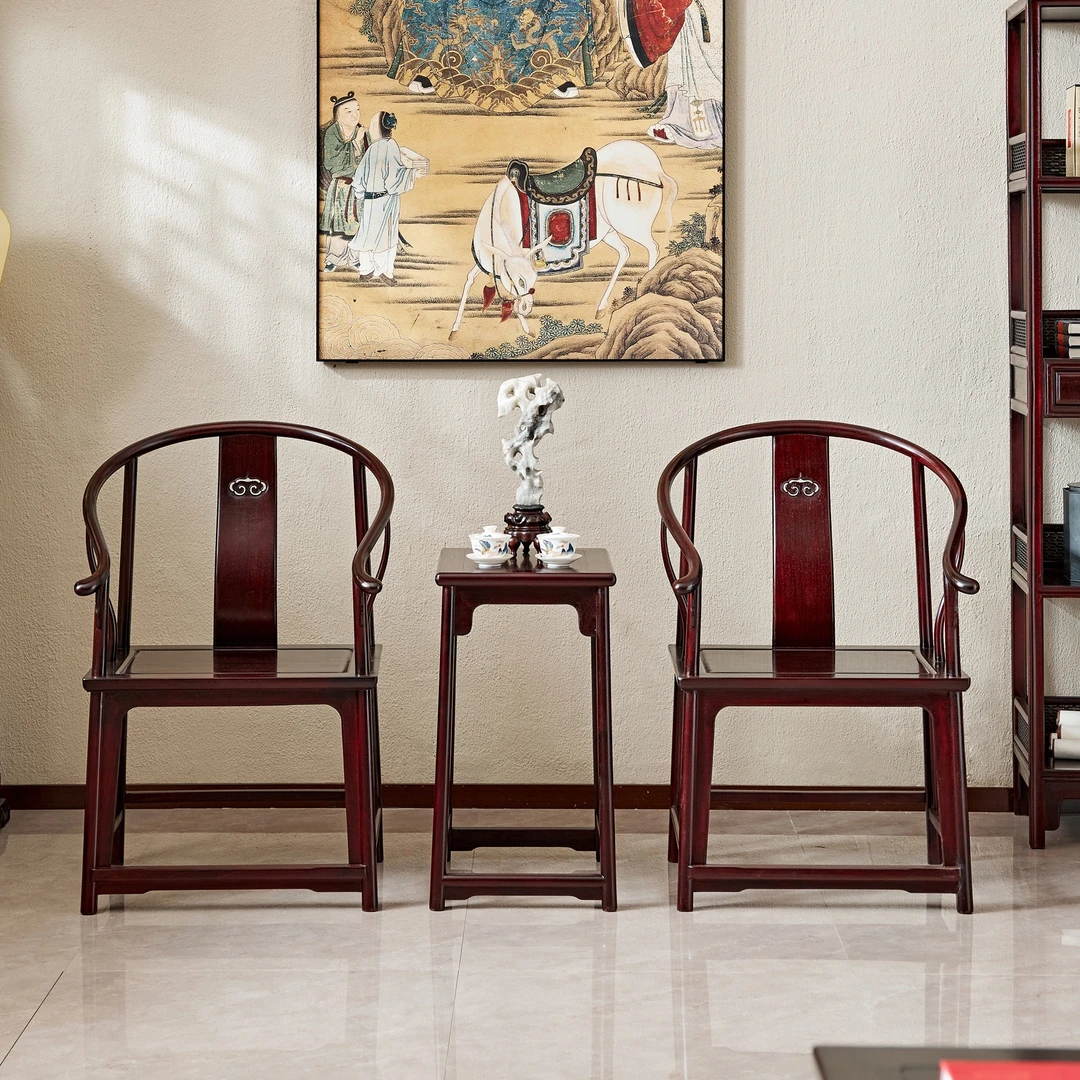 靠背雕如意圈椅三件套赞比亚紫檀
