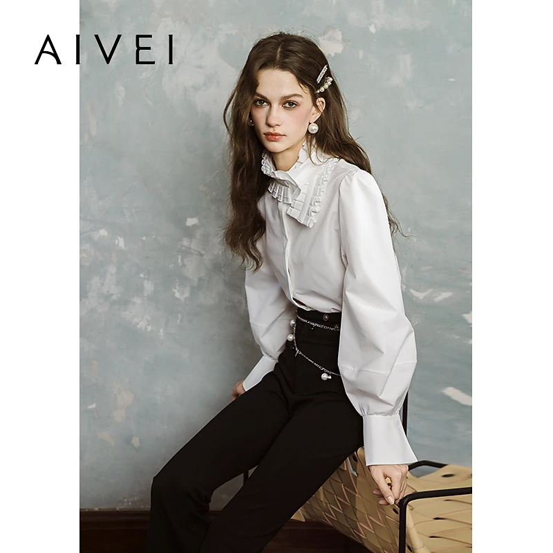 【陈大可专属】AIVEI欣贺艾薇宫廷优雅通勤喇叭袖白衬衫C750125A