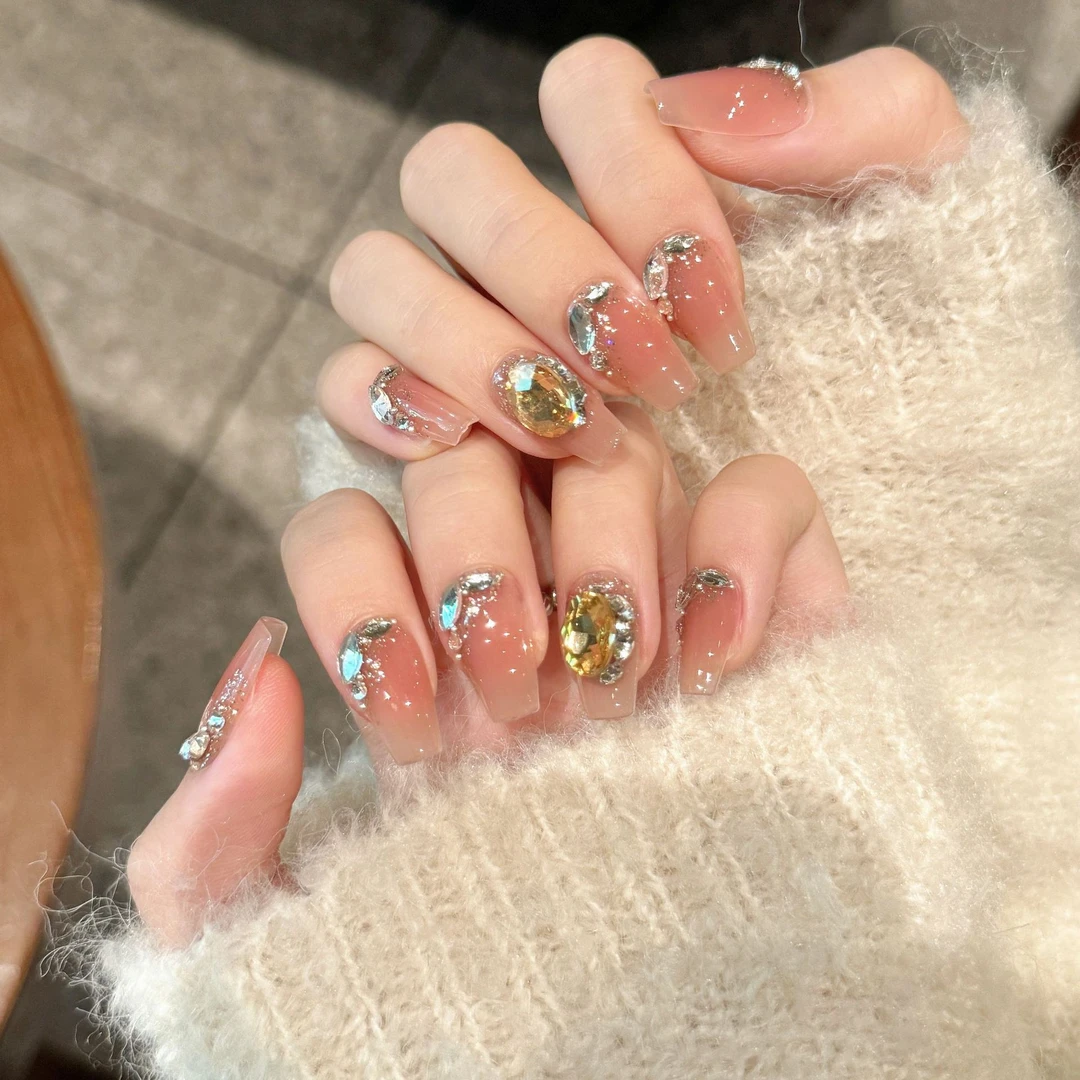 【晶石圆舞曲】法式碎钻清冷千金成品美甲可拆高级感纯手工穿戴甲