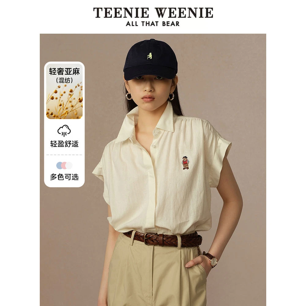 【亚麻】TeenieWeenie小熊女衬衫25夏简约休闲无袖衬衣TTYA256516N
