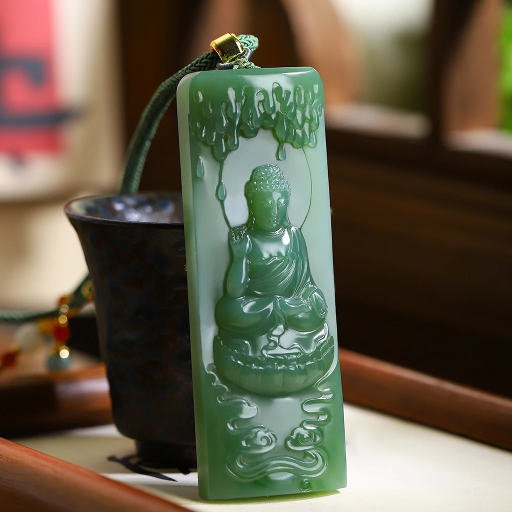 【孤品收藏】天然和田玉碧玉俄料玉牌如来佛古朴苏工手工雕刻小众