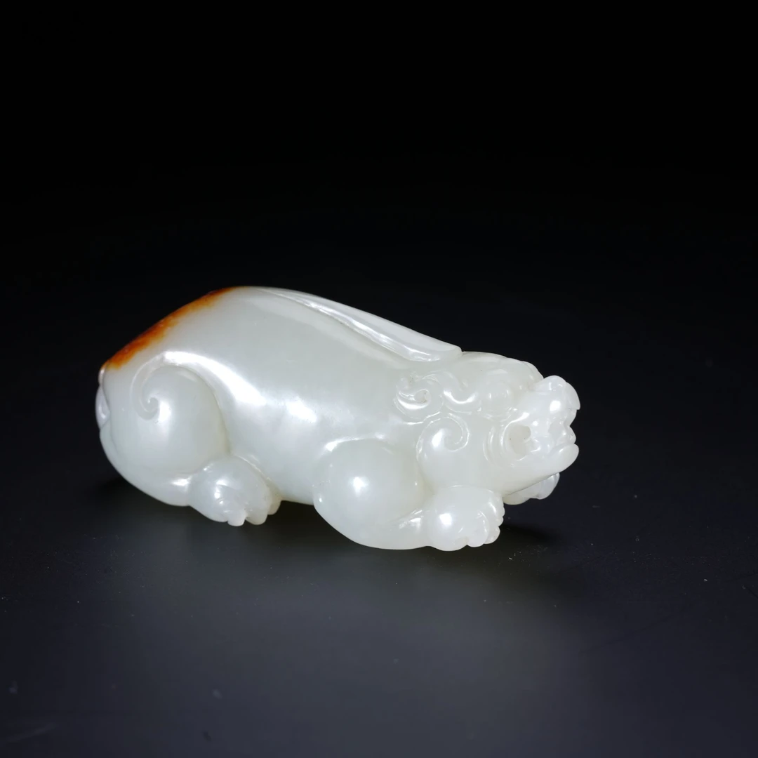 HTY4-26臻藏·和田白玉留皮辟邪兽摆件【玉石拍卖】