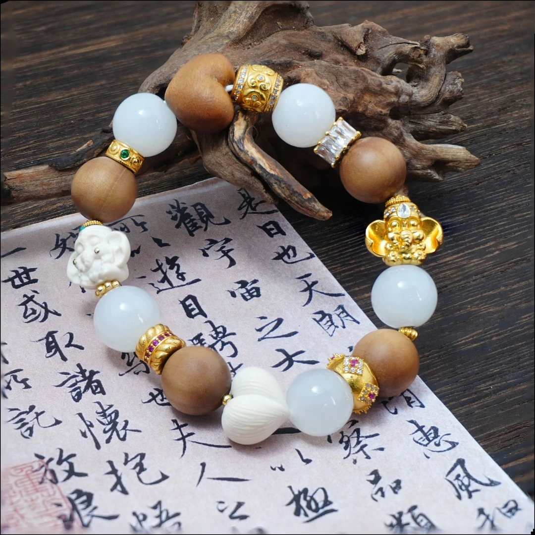 Fiilo 「吉象」定制设计款 天然和田玉手串 多样性发一