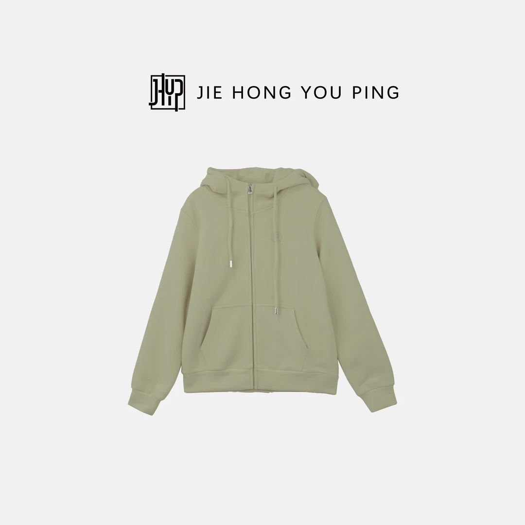 秋冬新款简约休闲连帽宽松开衫卫衣女纯色口袋抽绳长袖外套98296