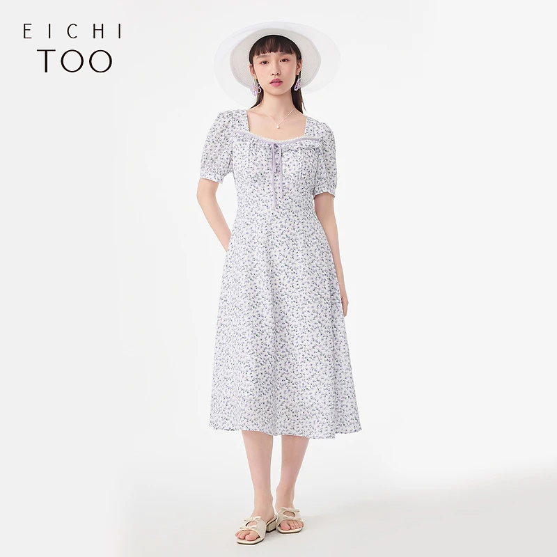 爱居兔夏季优雅时尚雪纺短袖连衣裙EQLBJ2N108A