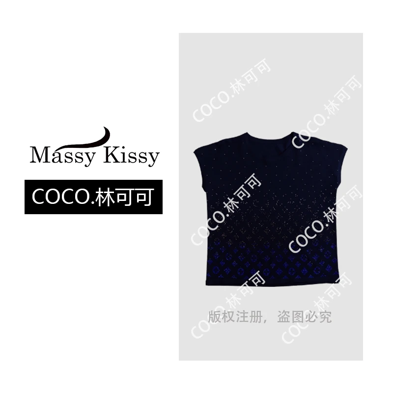 【COCO林可可】烫钻轻奢夏新款圆领洋气显瘦百搭针织衫短袖女装上衣