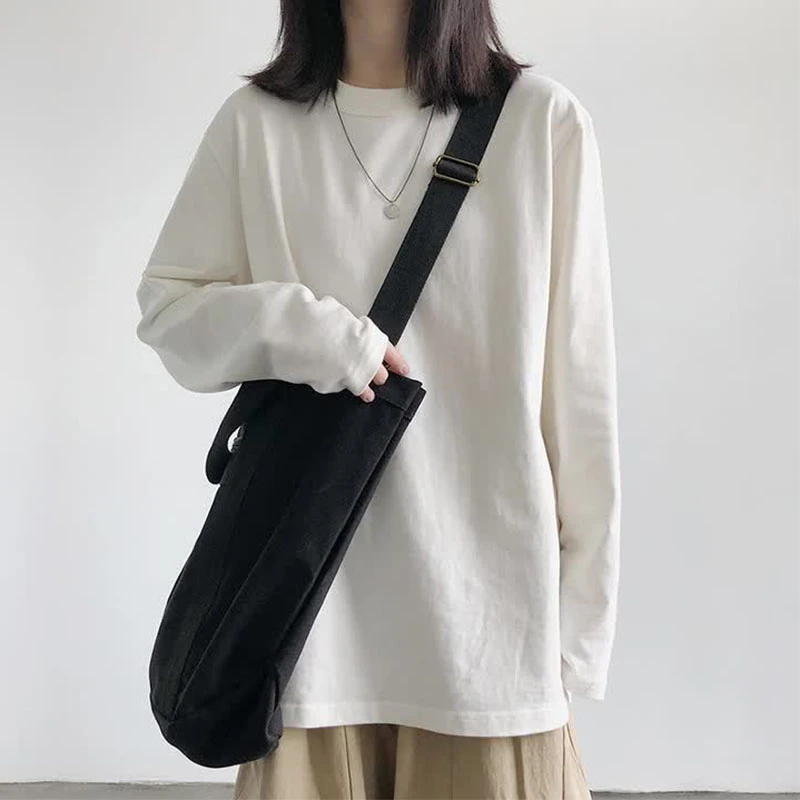白色纯棉正肩长袖t恤女春秋季设计感oversize宽松内搭打底衫上衣