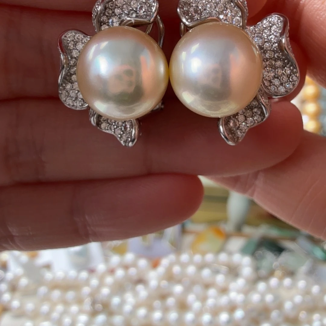 海水珍珠银S925镶嵌耳饰