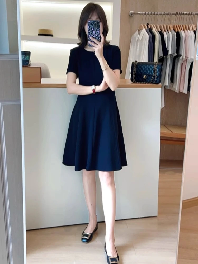 收腰显瘦短袖黑色A字裙25年夏季新款韩版简约气质通勤小个子短裙