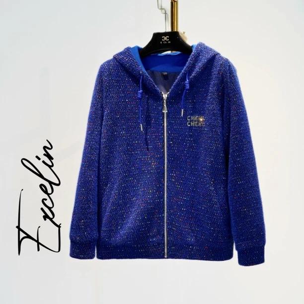 【亮彩蓝冬季卫衣开衫加厚外套】新款休闲显瘦保暖卫衣连帽女士上衣