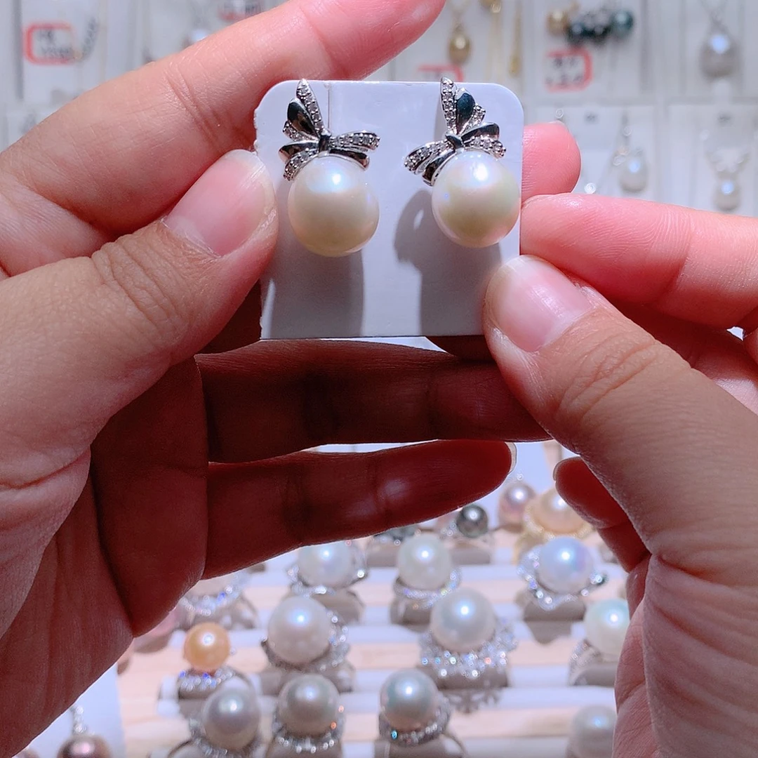 淡水珍珠耳饰银S925镶嵌CC12.5mm