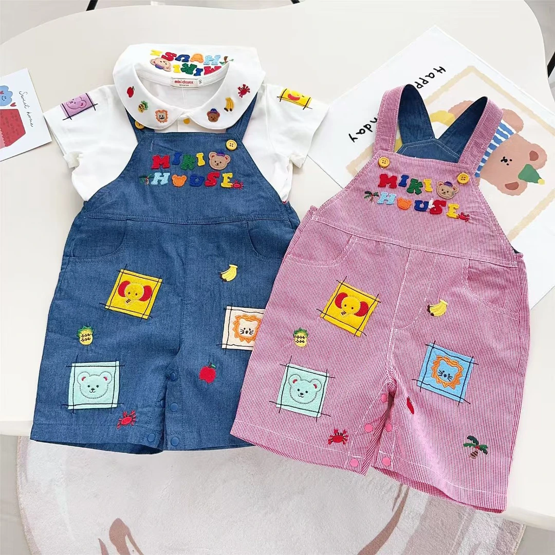 重工卡通6分背带裤 25夏新日系童装卡通小熊柔软宝宝短裤