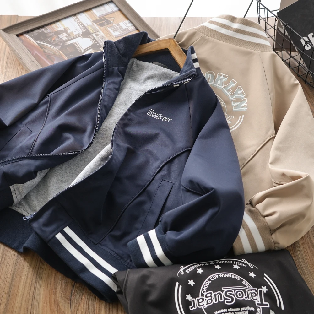 儿童男童春秋新款字母印花拼接口袋拉链外套中大童百搭洋气6033