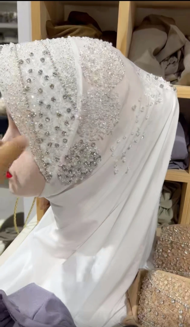 重工款定制款头巾白色长款绣花女士