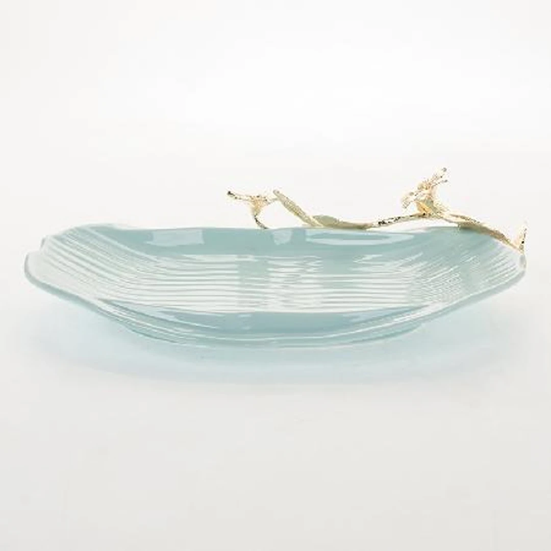 【本尼家】JM116百合系列镀金果盘装饰摆件32*20*7.5cm