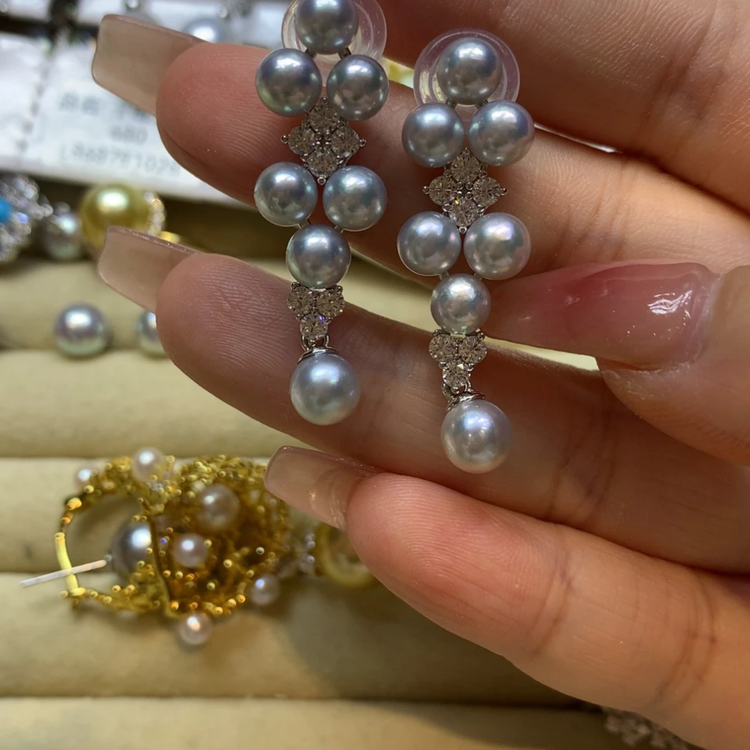 银S925镶嵌耳饰海水珍珠