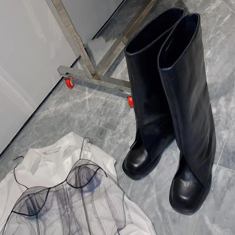 【CBMT旗舰店】极简主义裹腿高筒靴女潮搭不规则解构主义战