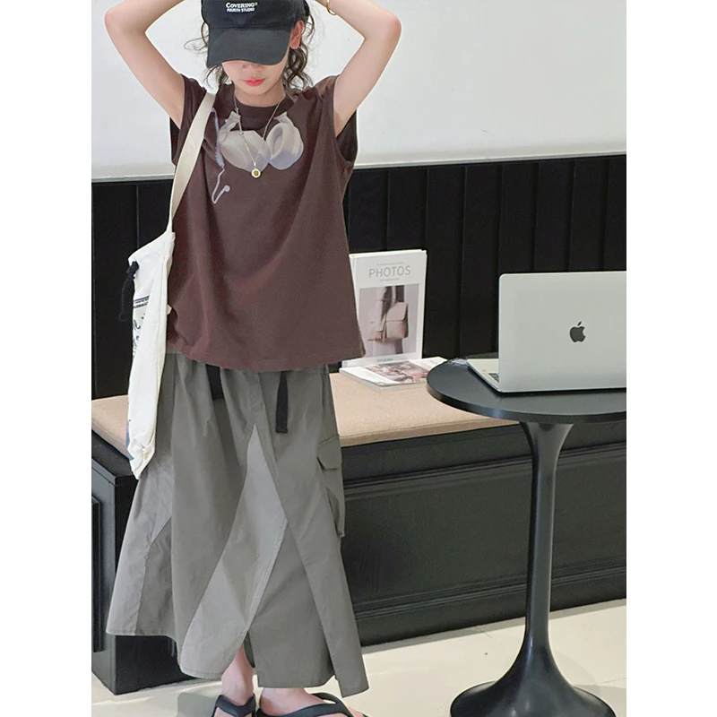 K29131不规则女童套装裙2025夏装新款儿童背心裙子女大童两件套潮