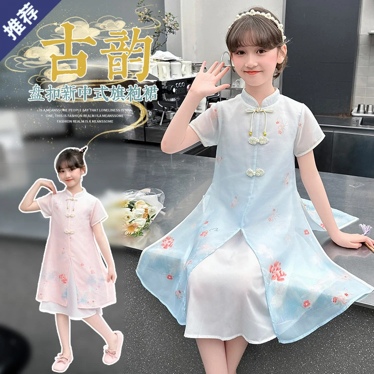 儿童旗袍夏装女童连衣裙2025新款洋气民族风女大童国风古装公主裙