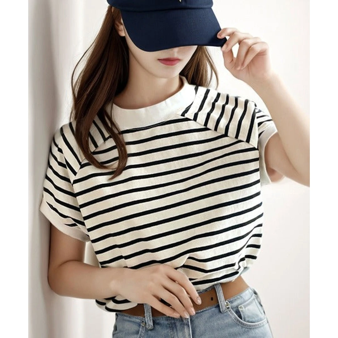 【强哥外贸】C 夏季新款 日系显瘦垂坠感简约休闲百搭纯棉高领T恤