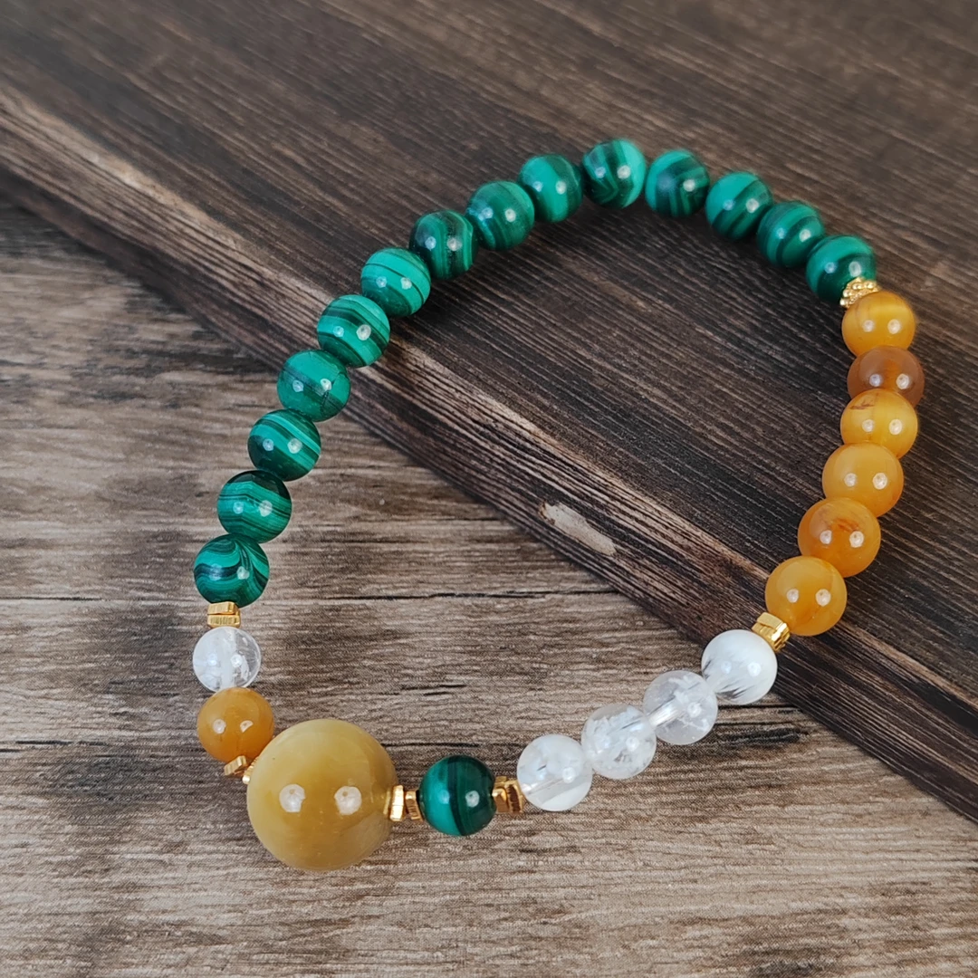 孔雀石虎眼石单圈手串