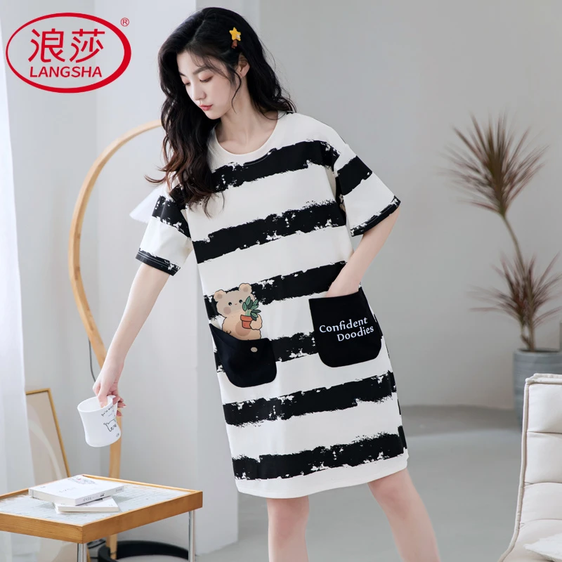 浪莎睡裙夏季女款2024新款纯棉夏天性感女士孕妇高级睡衣女夏款