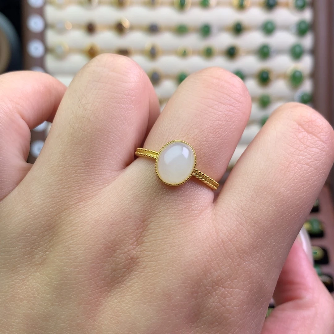 和田玉银S925镶嵌戒指