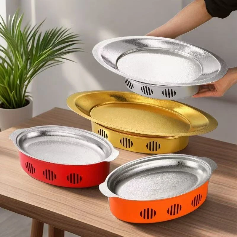 不锈钢烤鱼炉海鲜大咖盘商用椭圆形酒精蜡烛加热烧烤保温炉烤鱼盘