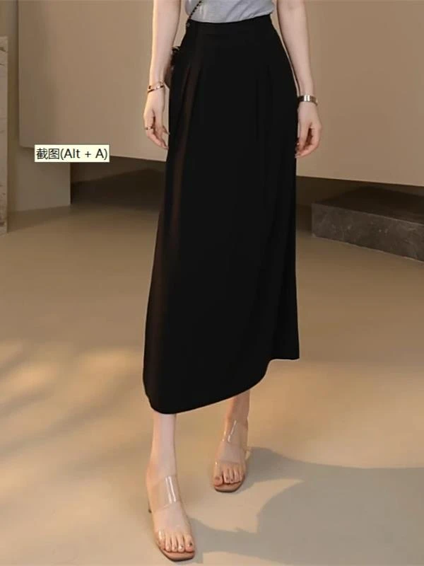 GIRID AMSS 夏季新款黑色极简穿搭A字裙垂感半身裙女士520058