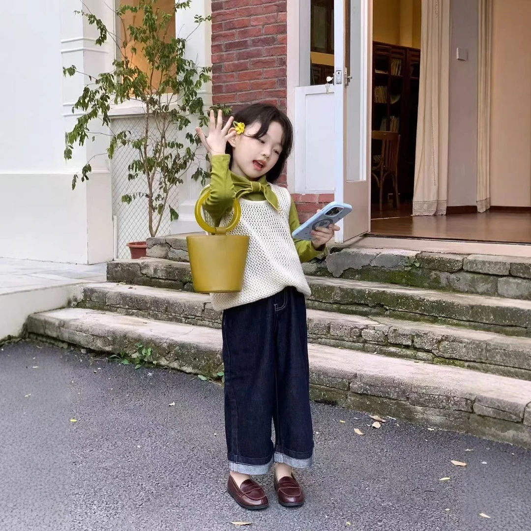 女童牛仔裤2025春秋新款网红童洋气休闲直筒裤马甲打底衫套装儿童