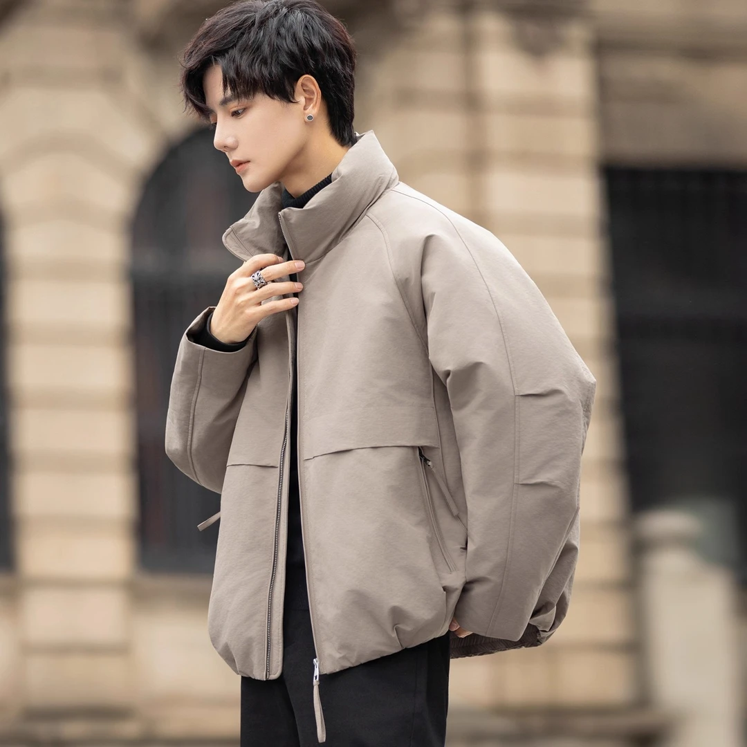 CQV男士白鸭绒羽绒服冬季新款立领纯色加厚保暖外套宽松上衣服潮