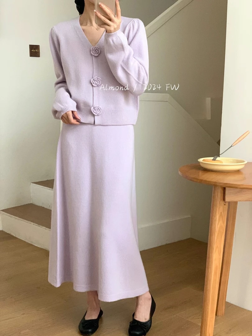 休闲秋冬长袖法式时尚套装显瘦气质百搭高腰女装时尚连衣裙