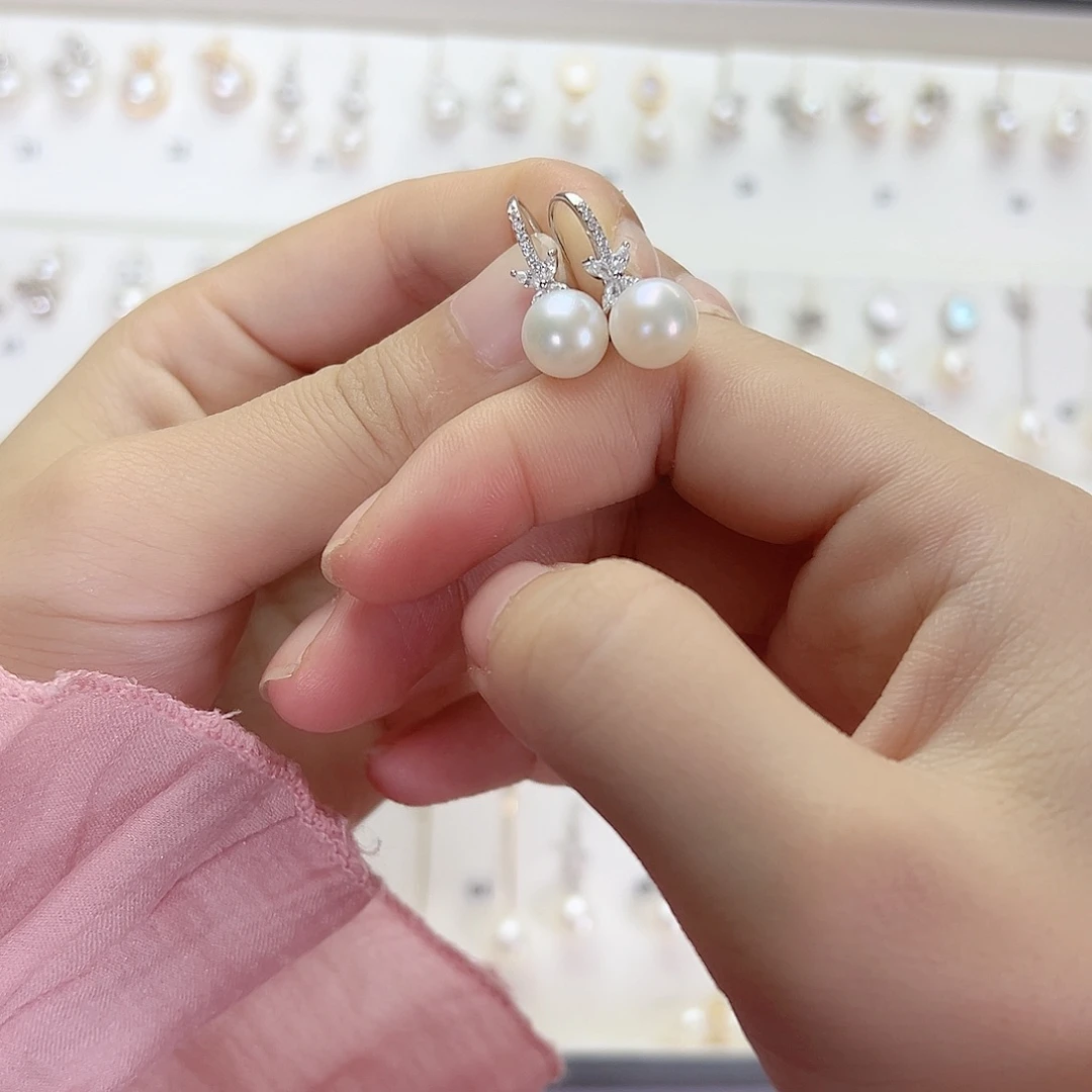 淡水珍珠耳饰银S925镶嵌