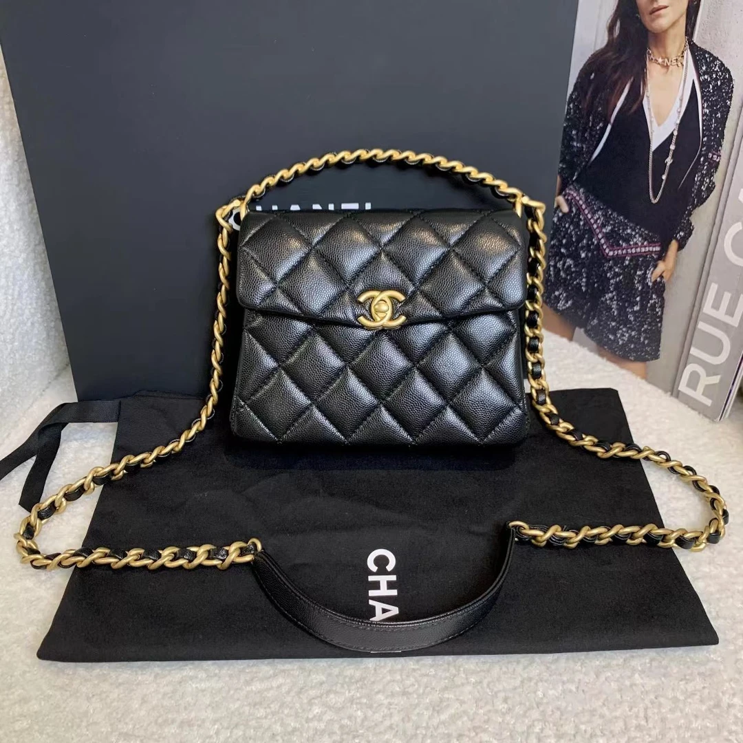 99新 Chanel/香奈儿 预留壹臻/24S秀款黑金牛手柄盒子包 97692099