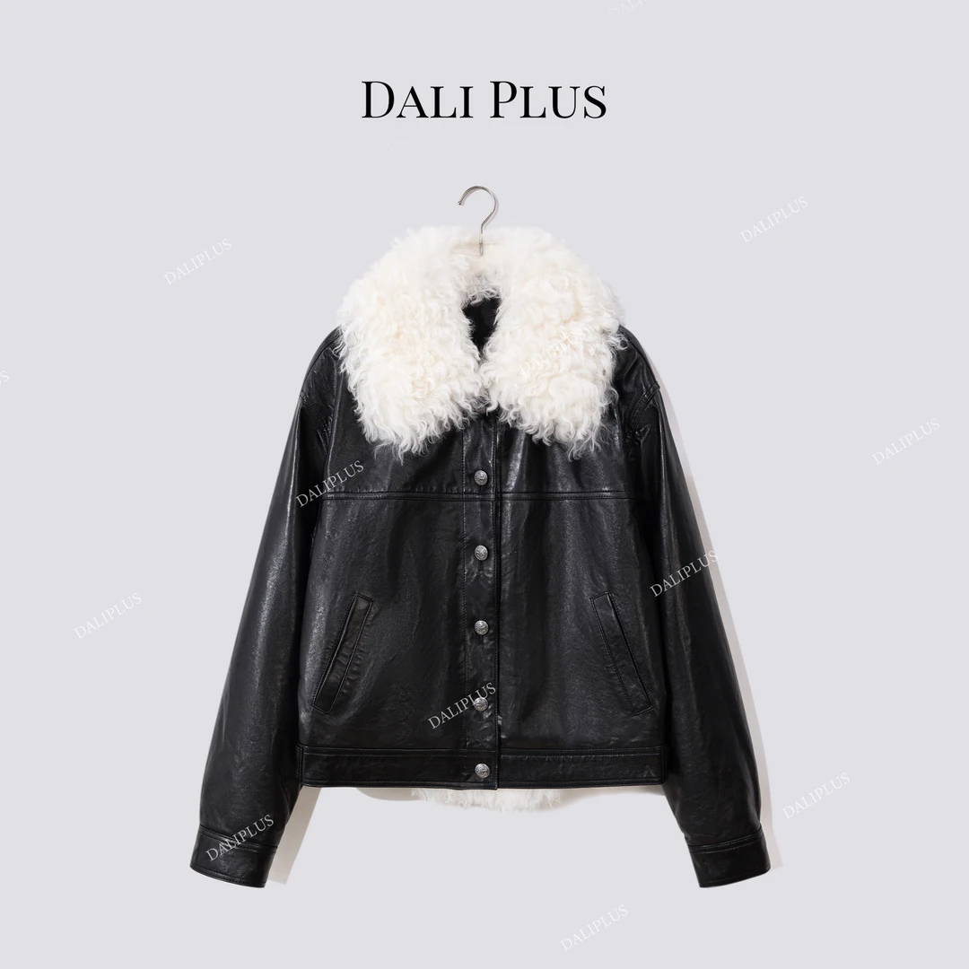 DALI PLUS“莫斯纳羊卷毛“油腊绵羊皮派克服真皮棉服外套-D5MM3385