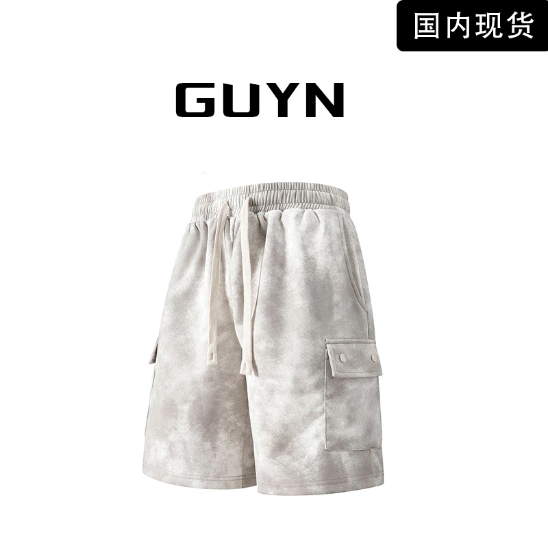 【品牌现货】GUYN新款男士扎染工装短裤夏季美式潮字母休闲五分裤子
