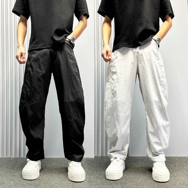 美式柳叶弯刀裤男夏季薄款速干凉感透气休闲裤痞帅潮牌宽松直筒裤