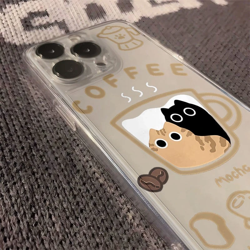咖啡小黑猫太空手机壳适用于苹果16透明iphone14保护壳1512pro