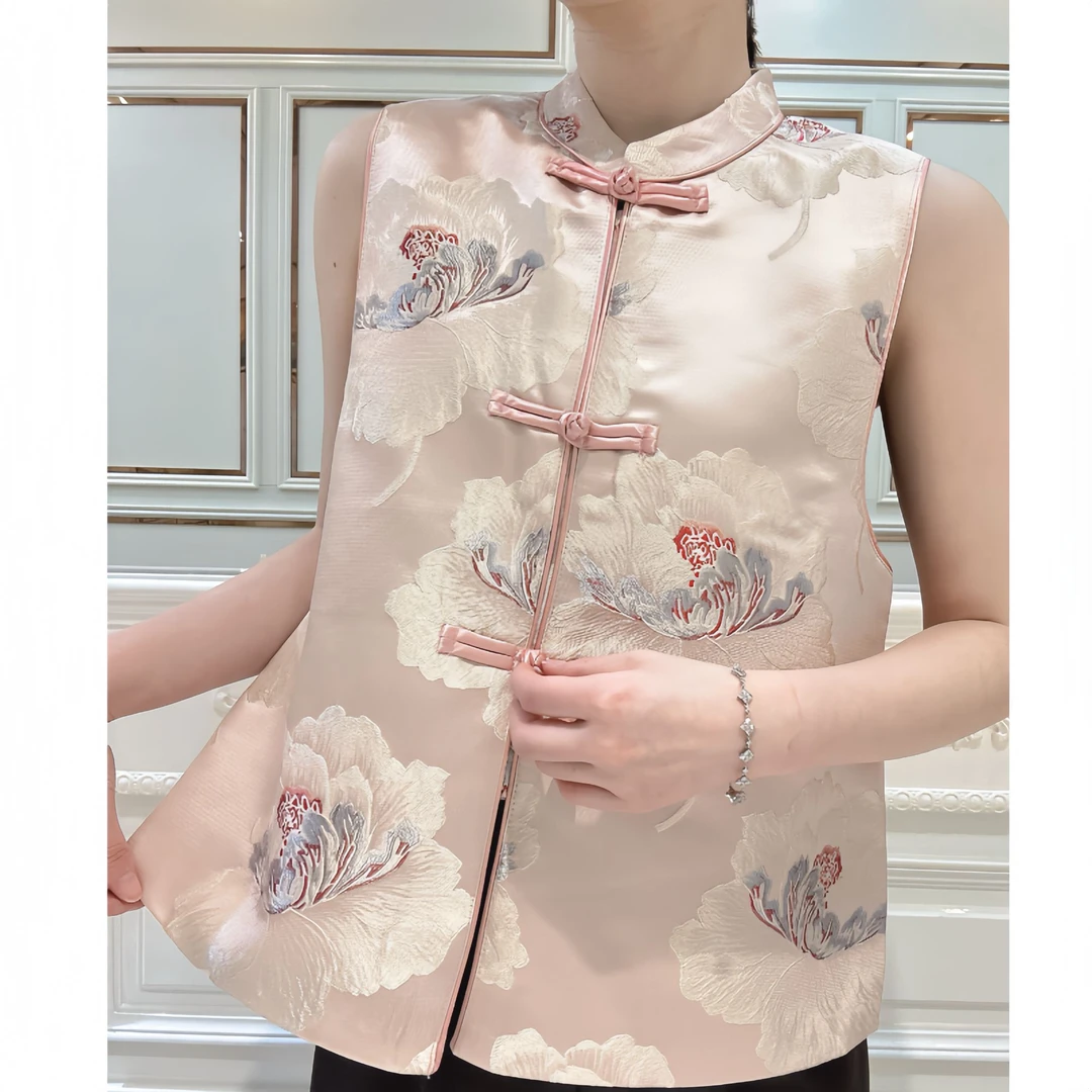 【携春色】新中式四季气质立领中国风绣花女装马甲精致百搭牡丹
