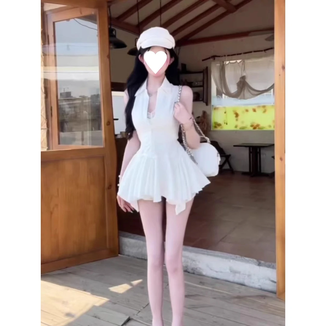 法式纯欲风polo领单排扣衬衫连衣裙女夏季新款收腰显瘦气质短裙女