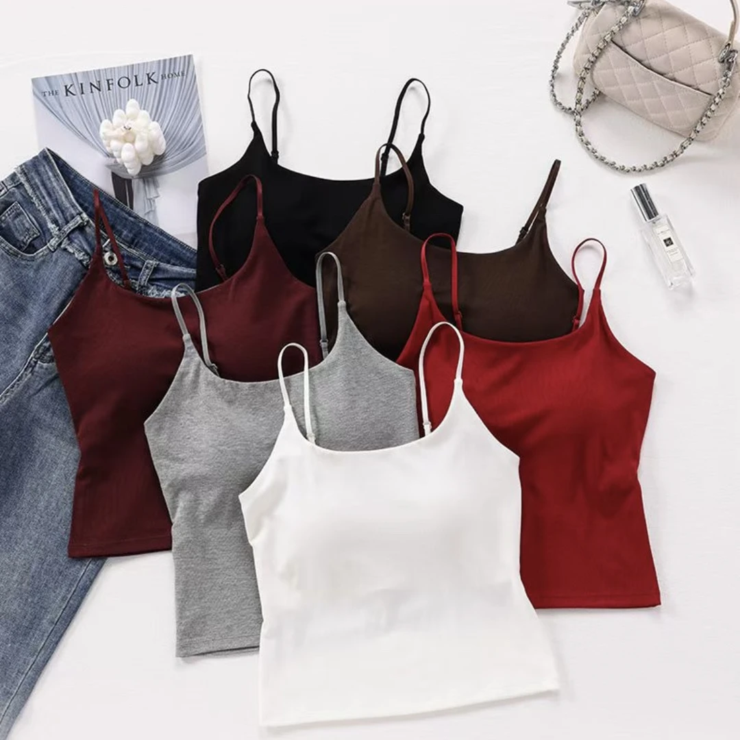 爆款甜美吊带背心夏季胸垫辣妹美背新款修身显瘦打底上衣百搭外穿
